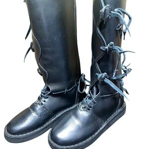 Handmade Medieval Renaissance Viking High Leather Black‎ Boots Sz 8